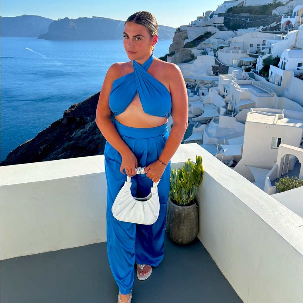 Navy blue 2 piece pants and tied top